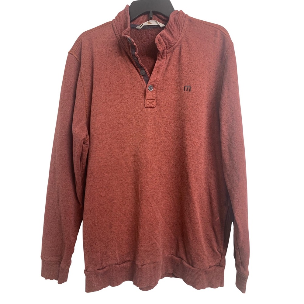 Travis‎ Mathes Golf Quarter Button Pullover Rust Heather Sweatshirt XL